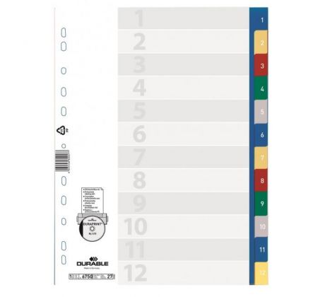 Plastový rozraďovač DURABLE 1-12 farebný