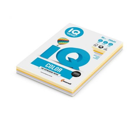 Farebný papier IQ color 5x50 mix trendové farby, A4, 80g
