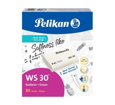 Guma bez PVC Pelikan WS 30 L krémová 30 ks