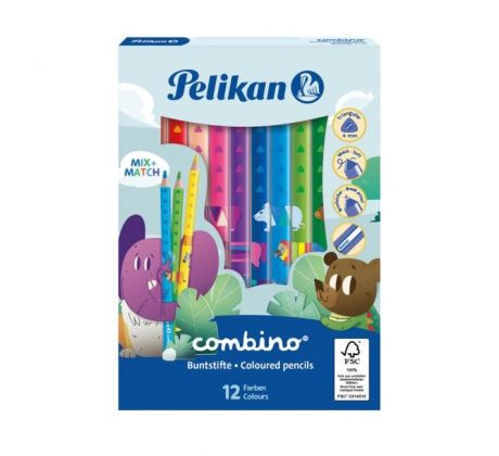Farbičky Pelikan Combino so zvieracími motívmi silné 12ks