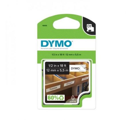 Permanentná vinylová páska Dymo D1 12 mm biela/čierna