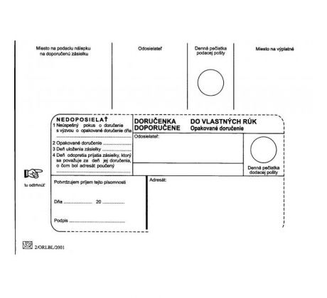 Poštové obálky B6 doručenka do VR OD, Nedoposielať, 1000 ks