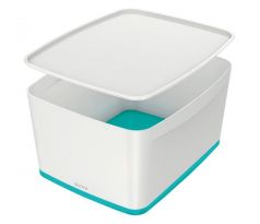 Úložný box s vekom Leitz MyBox, veľkosť L biela/ľadovo modrá