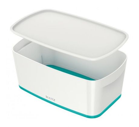 Úložný box s vekom Leitz MyBox, veľkosť S biela/ľadovo modrá
