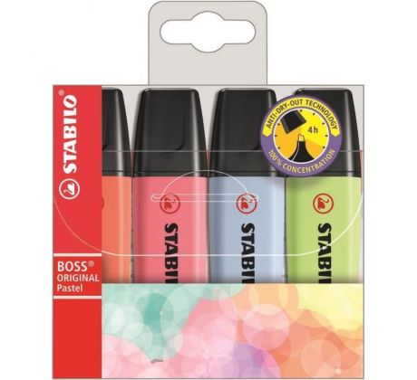 Sada zvýrazňovačov STABILO Boss pastel 4 ks