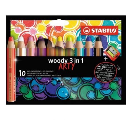 Farbičky STABILO woody 3 in1 10ks so strúhadlom `ARTY`