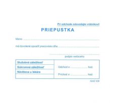 Tlačivo Priepustka A7, 100 listov