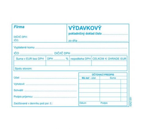Výdavkový pokladničný doklad s DPH, samoprepis, A6, 100 listov