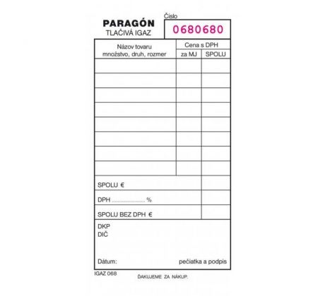 Paragón číslovaný, samoprepis, A6, 100 listov
