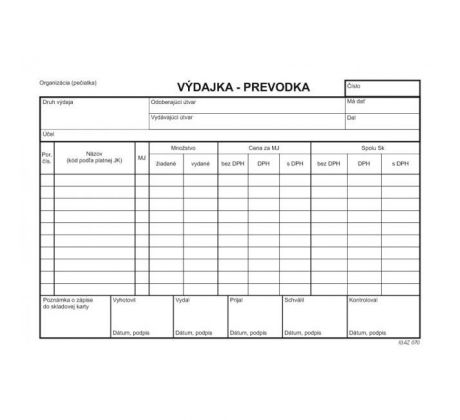 Výdajka - prevodka, A5, s DPH, samoprepis, s kartónovou obálkou a podložkou, 100 listov