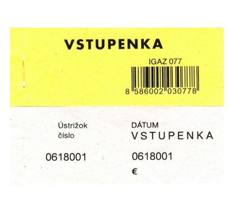 Vstupenka číslovaná 2-dielna, 100 listov