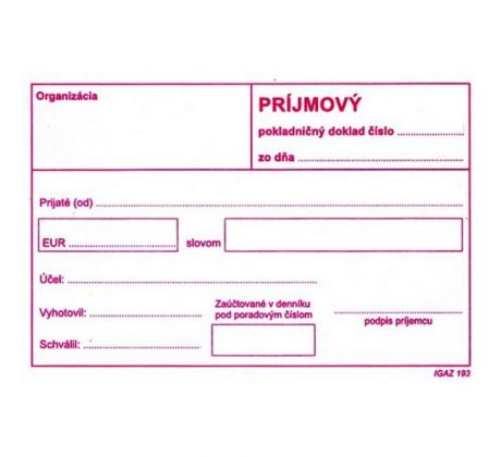 Príjmový pokladničný doklad bez DPH, A6, 100 listov