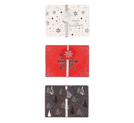 Vianočná papierová darčeková krabička s gumičkou 112x80mm mix sivočervených motívov 3 ks