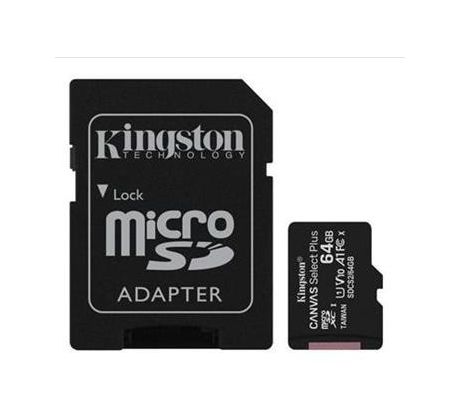 Pamäťová karta Kingston Canvas Select Plus microSDXC 64GB Class 10 UHS-I 100/10 MB/s (+ adaptér) (SDCS2/64GB)