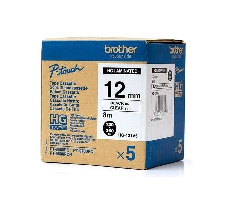 páska BROTHER HGe131 čierne písmo, transparetná páska HQ Tape (12mm) (5 ks) (HGE131V5)