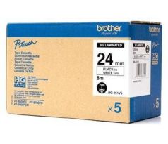 páska BROTHER HGe251 čierne písmo, biela páska HQ Tape (24mm) (5 ks) (HGE251V5)