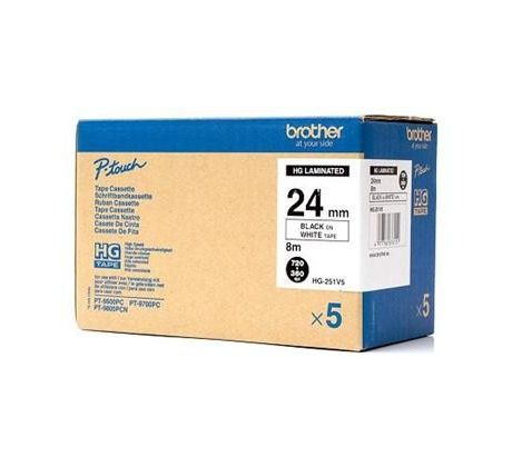 páska BROTHER HGe251 čierne písmo, biela páska HQ Tape (24mm) (5 ks) (HGE251V5)