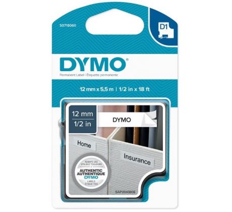 páska DYMO 16959 D1 Black On White Permanent Polyester Tape (12mm) (S0718060)