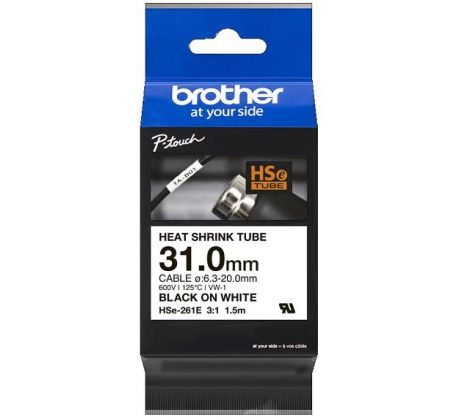 zmršťovacia bužírka BROTHER HSe261E čierne písmo, biela bužírka TUBE (31mm) (HSE261E)