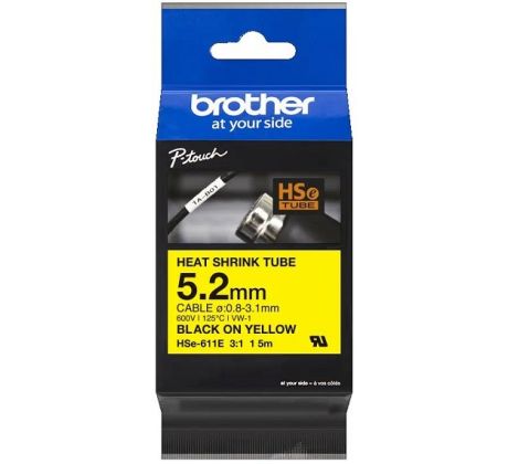 zmršťovacia bužírka BROTHER HSe611E čierne písmo, žltá bužírka TUBE (5.2mm) (HSE611E)