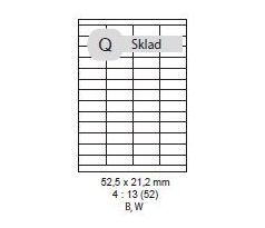 etikety Samolepiace 52,5x21,2 univerzálne biele 52ks/A4 (100 listov A4/bal.) (ECO-05202152)