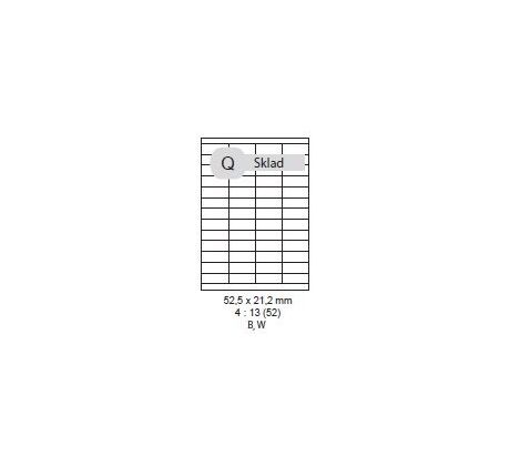 etikety Samolepiace 52,5x21,2 univerzálne biele 52ks/A4 (100 listov A4/bal.) (ECO-05202152)