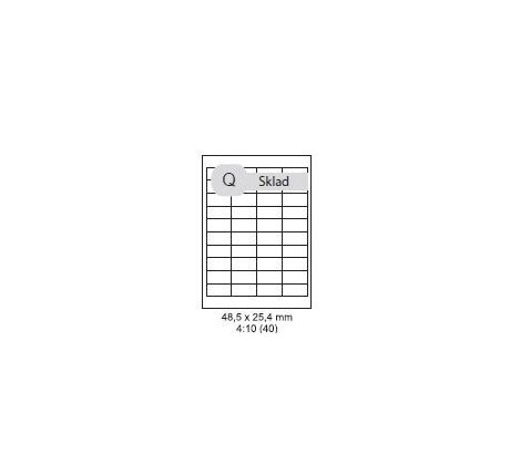 etikety Samolepiace 48,5x25,4 univerzálne biele 40ks/A4 (100 listov A4/bal.) (ECO-04802540)