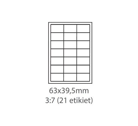 etikety Samolepiace 63x39,5 univerzálne biele 21ks/A4 (100 listov A4/bal.) (ECO-06303900)