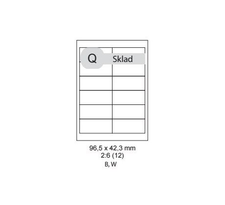 etikety Samolepiace 96,5 x 42,3mm univerzálne biele 12ks/A4 (100 listov A4/bal.) (ECO-0965423)
