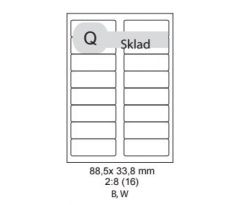 etikety Samolepiace 88,5 x 33,8mm univerzálne biele 16ks/A4 (100 listov A4/bal.) (ECO-08803300)