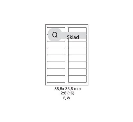 etikety Samolepiace 88,5 x 33,8mm univerzálne biele 16ks/A4 (100 listov A4/bal.) (ECO-08803300)
