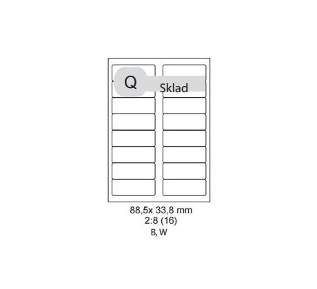 etikety ECODATA Samolepiace 88,5 x 33,8mm univerzálne biele 16ks/A4 (100 listov A4/bal.) (ECO-08803300)