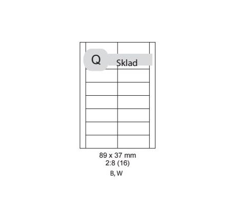etikety Samolepiace 89 x 37mm univerzálne biele 16ks/A4 (100 listov A4/bal.) (ECO-08903700)