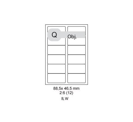 etikety Samolepiace 88,5 x 46,5mm univerzálne biele 12ks/A4 (100 listov A4/bal.) (ECO-08804600)