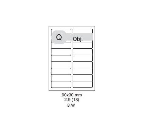 etikety ECODATA Samolepiace 90 x 30mm univerzálne biele 18ks/A4 (100 listov A4/bal.) (ECO-09003000)