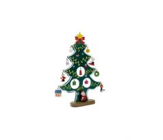 Drevený vianočný stromček s 12-ti miniaturnými ozdobami