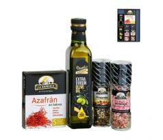 Potravinový darčekový set (olivový olej, himalajská soľ, korenie, šafran)