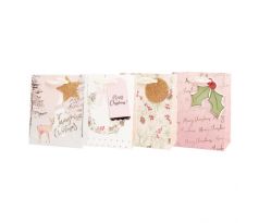 Vianočná papierová taška 115x145mm textilné ušká vo farbe tašky mix 4 ružových motívov bez možnosti výberu