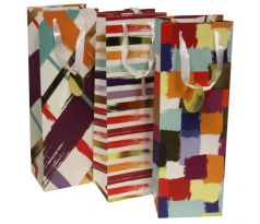 Papierová taška na víno 120x360x90mm textilné ušká vo farbe tašky mix 3 farebných motívov bez možnosti výberu
