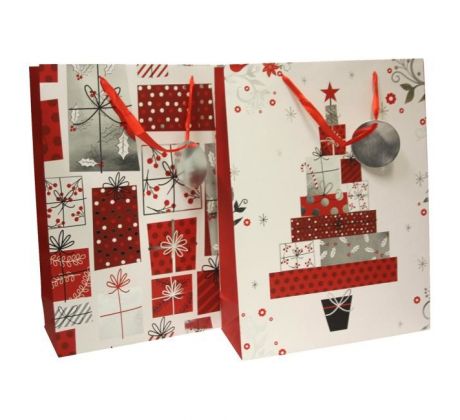 Vianočná papierová taška 310x420x120mm textilné ušká vo farbe tašky mix 2 farebných motívov bez možnosti výberu
