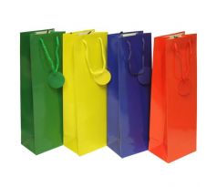Papierová taška na víno 120x360x90mm textilné ušká vo farbe tašky mix 4 farieb bez možnosti výberu