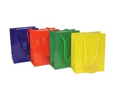 Papierová taška 115x145x60mm textilné ušká vo farbe tašky mix 4 farieb bez možnosti výberu