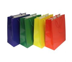 Papierová taška 260x320x120mm textilné ušká vo farbe tašky mix 4 farieb bez možnosti výberu