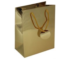 Papierová taška 180x230x100mm textilné ušká vo farbe tašky zlatá
