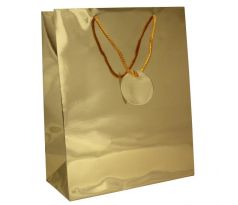 Papierová taška 260x320x120mm textilné ušká vo farbe tašky zlatá