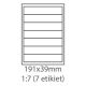 etikety Samolepiace 191x39 univerzálne biele 7ks/A4 (100 listov A4/bal.) (ECO-19103900)