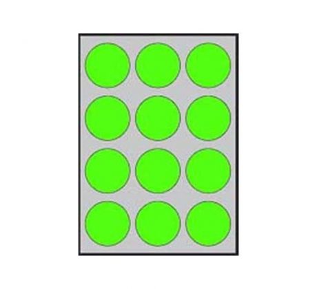Etikety kruhové farebné priemer 60 mm APLI A4 20 hárkov fluo zelené