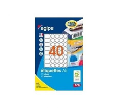 Etikety kruhové 24mm Agipa A5 biele
