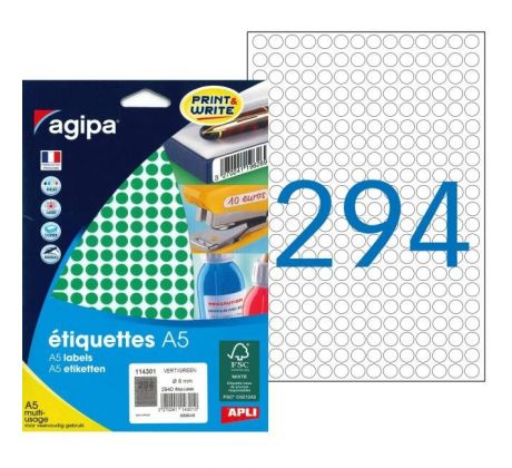 Etikety kruhové 8mm Agipa A5 zelené