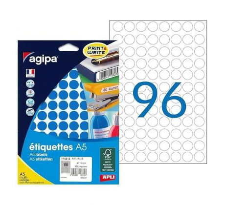 Etikety kruhové 15mm Agipa A5 modré
